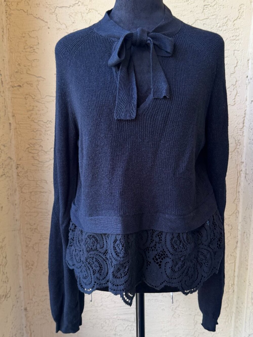By Anthropologie Black Casual Relaxed Fit Lace Tunic Sweater Small Oversized - Picture 2 of 7